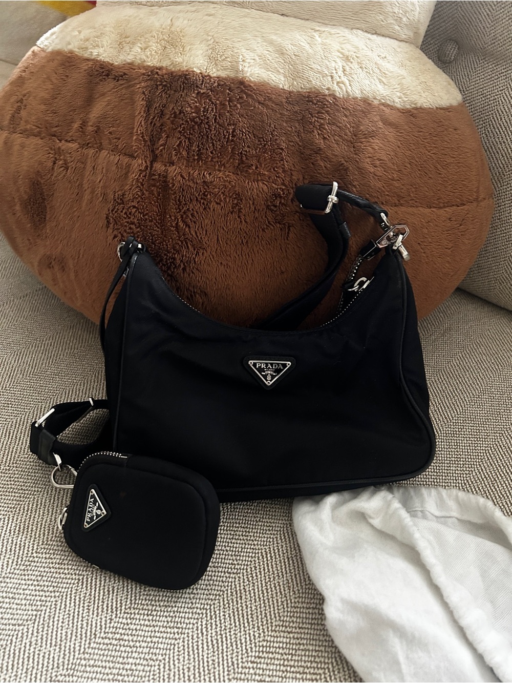 Prada 2005 Re-Edition Black Tessuto Nylon Shoulder Bag with Detachable Pouch